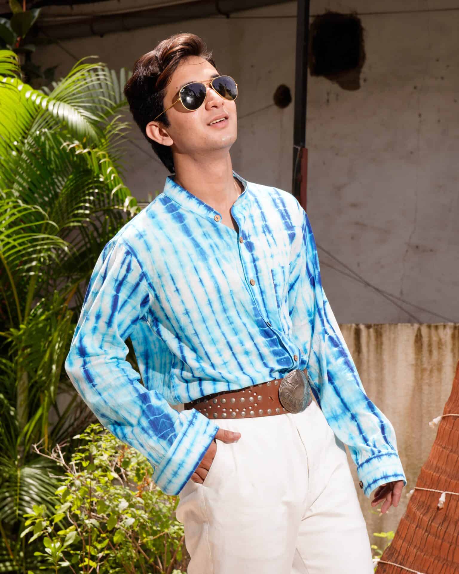 Blue Shibori Retro Shirt