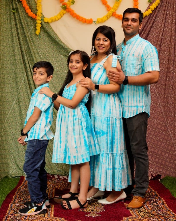 Blue Shibori Tie Up Family Set