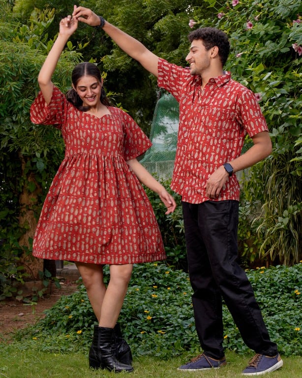 Fish Red Print Short Couple Set
