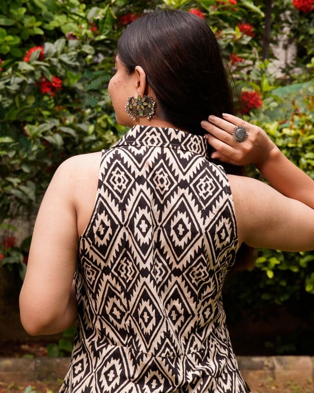 Black Aztec Halter Midi Maternity Dress