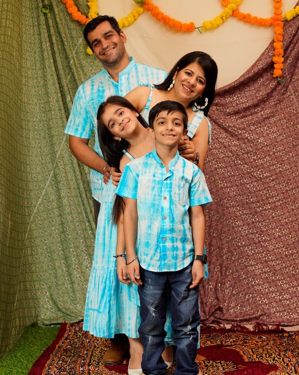 Blue Shibori Tie Up Family Set