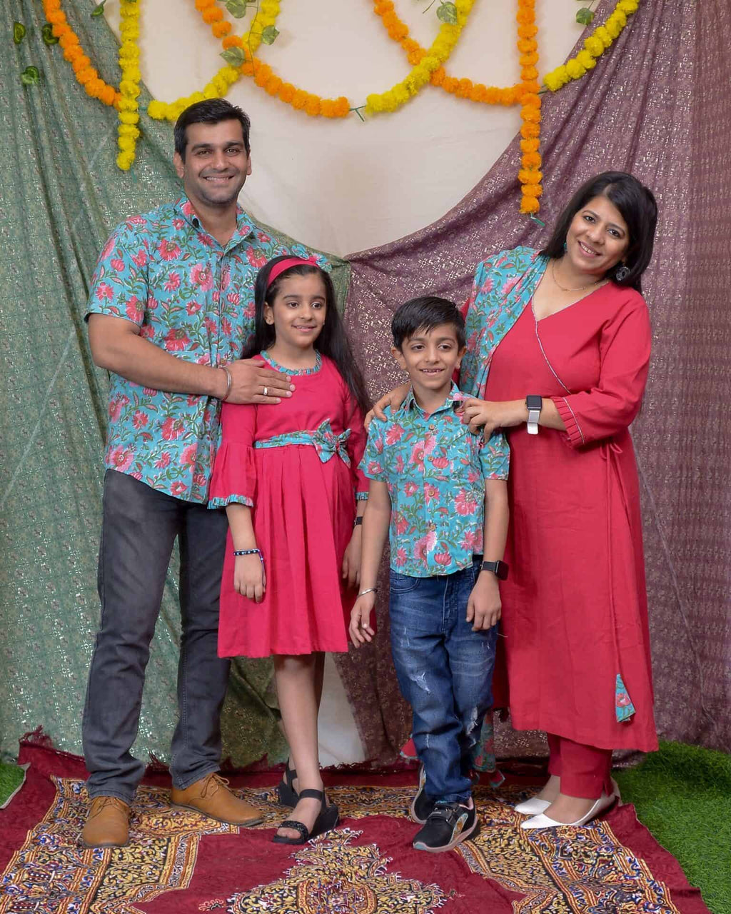 Raspberry Aqua Pink Anarkali Family Set