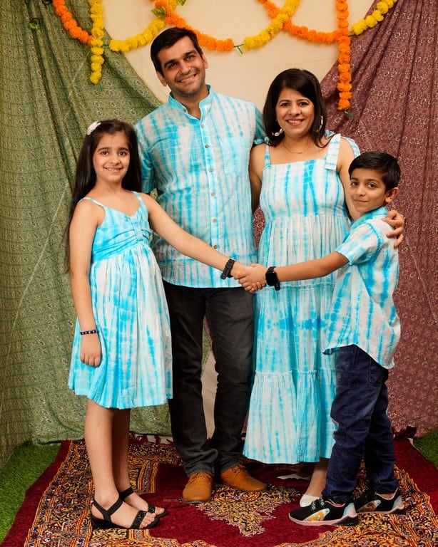 Blue Shibori Tie Up Family Set