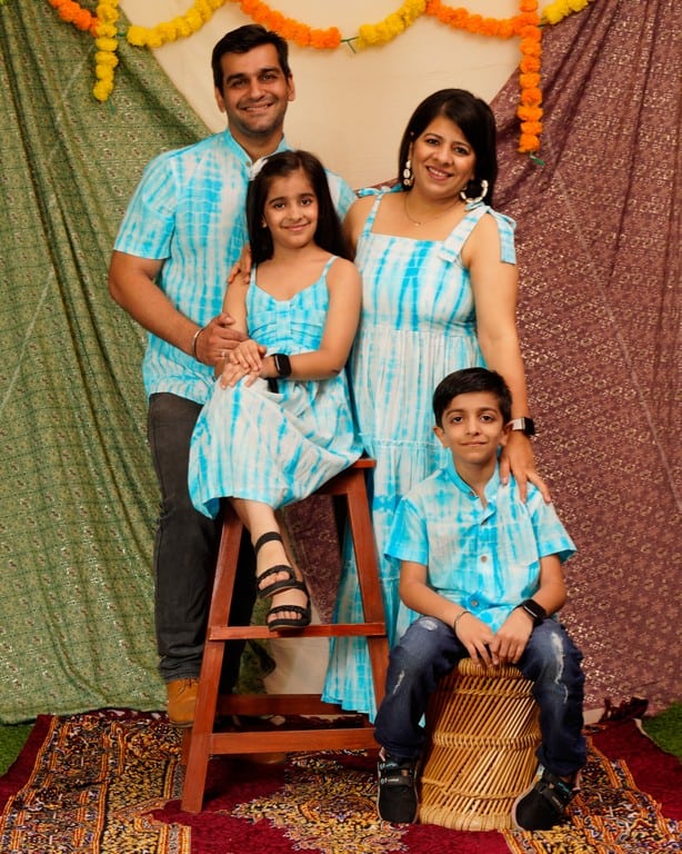 Blue Shibori Tie Up Family Set