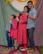 Raspberry Aqua Pink Anarkali Family Set