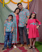 Raspberry Aqua Pink Anarkali Family Set