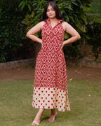 Red Aztec Halter Midi Maternity Dress