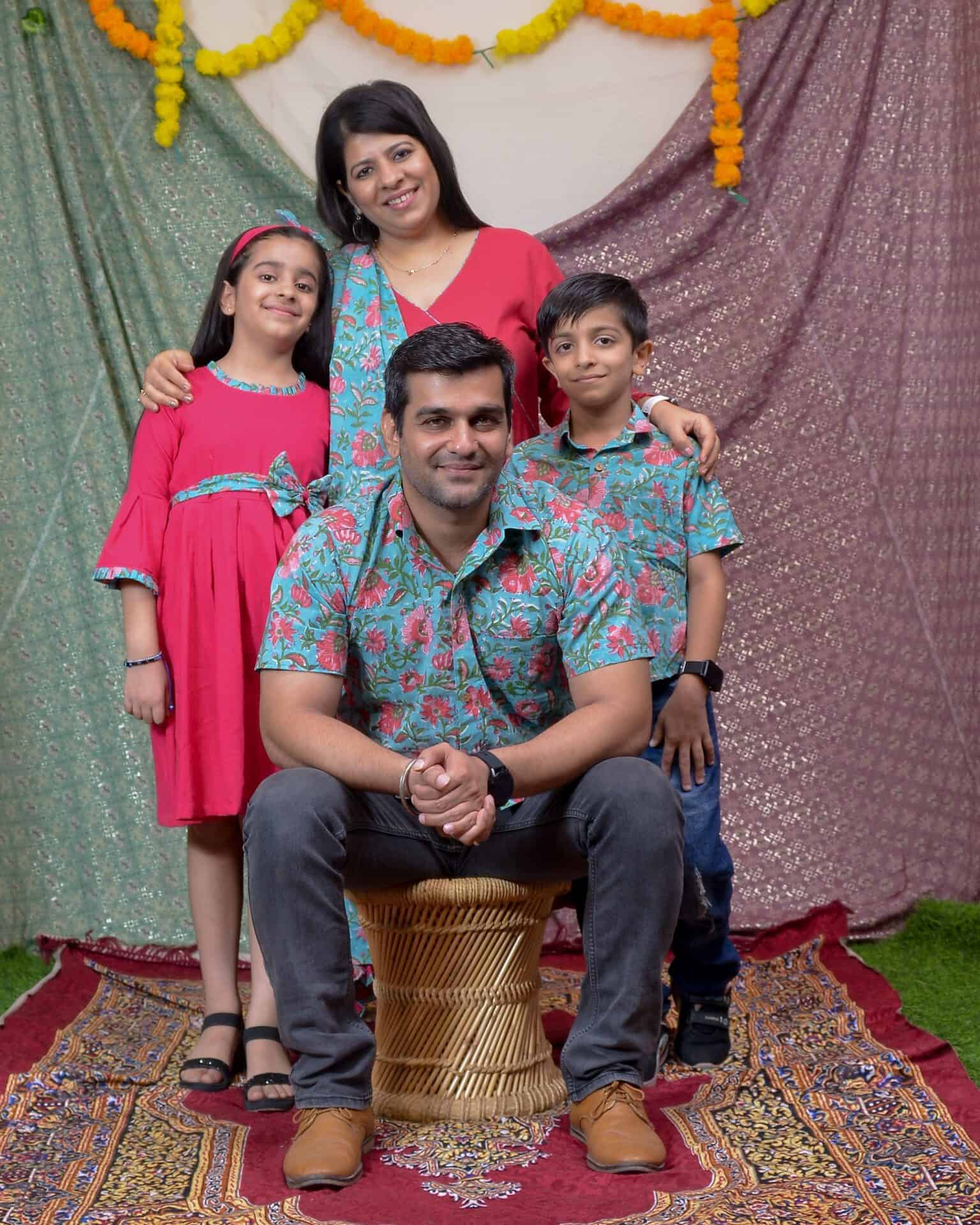 Raspberry Aqua Pink Anarkali Family Set