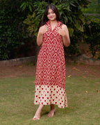 Red Aztec Halter Midi Dress