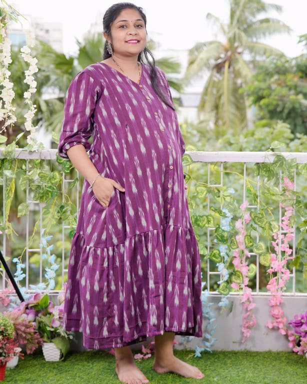 Purple Aster Ikat Frill Nursing Dress