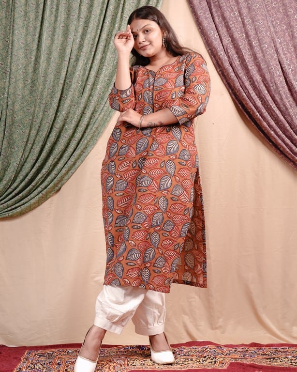 Leafy Brown Straight Kurti