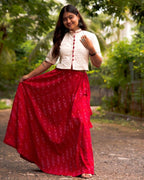 Rose Red Skirt Blouse Maternity Set