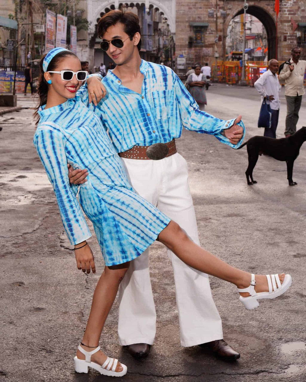 Blue Shibori Retro Couple Set
