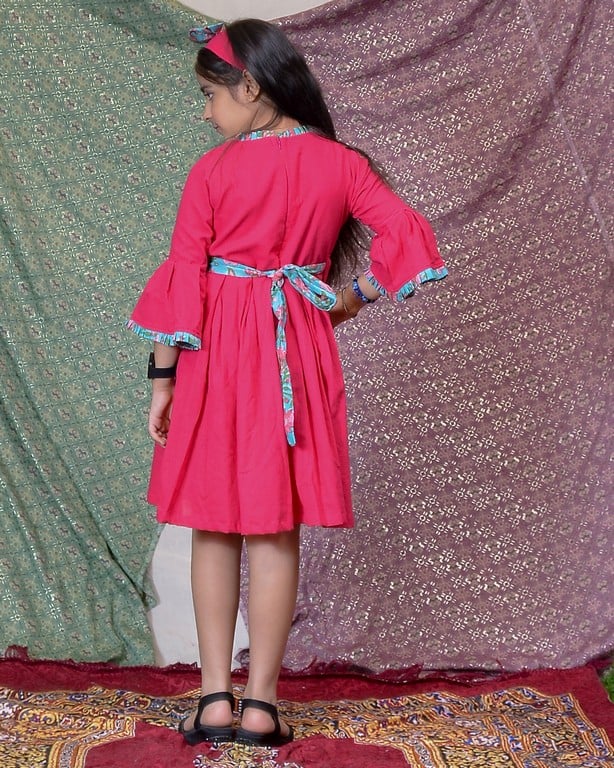 Raspberry Aqua Pink Flair Kids Dress