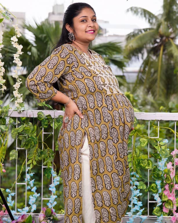Mustard Block Print Maternity Kurti