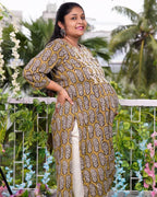 Mustard Block Print Maternity Kurti