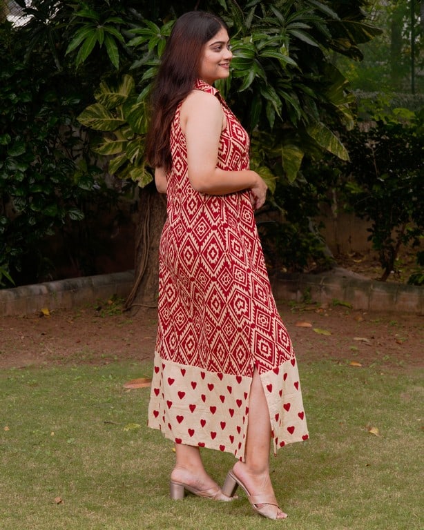 Red Aztec Halter Midi Dress