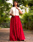 Rose Red Skirt Blouse Maternity Set