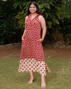 Red Aztec Halter Midi Dress