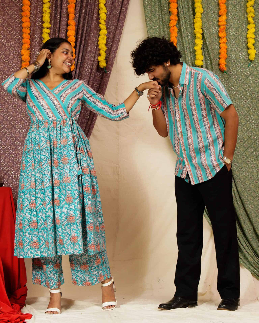 Cotton Candy Angrakha Couple Set