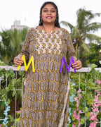 Mustard Block Print Maternity Kurti