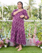 Purple Aster Ikat Frill Nursing Dress