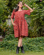 Fish Red Print Short Dress