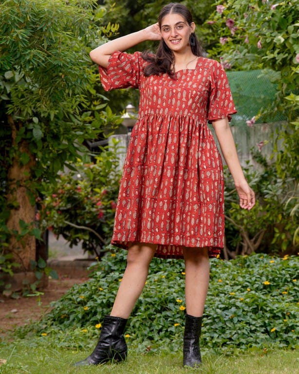 Fish Red Print Short Dress Main image