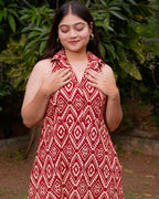 Red Aztec Halter Midi Dress
