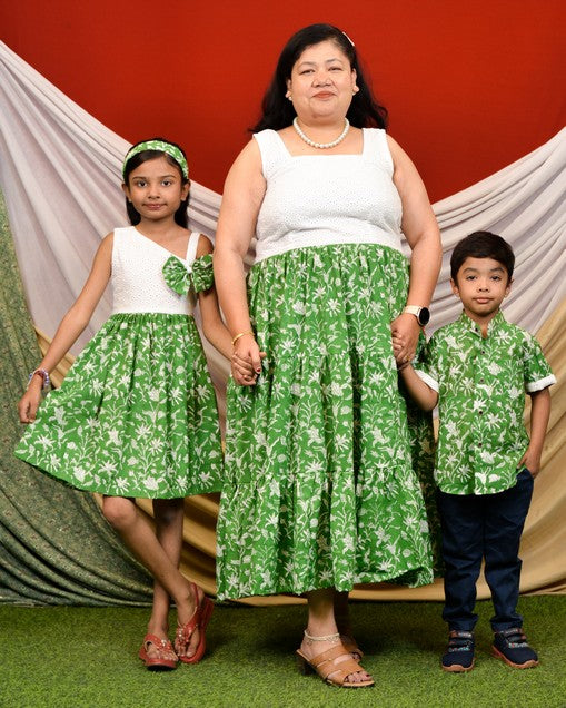 Emerald Green Cutwork Mom Kid Twinning