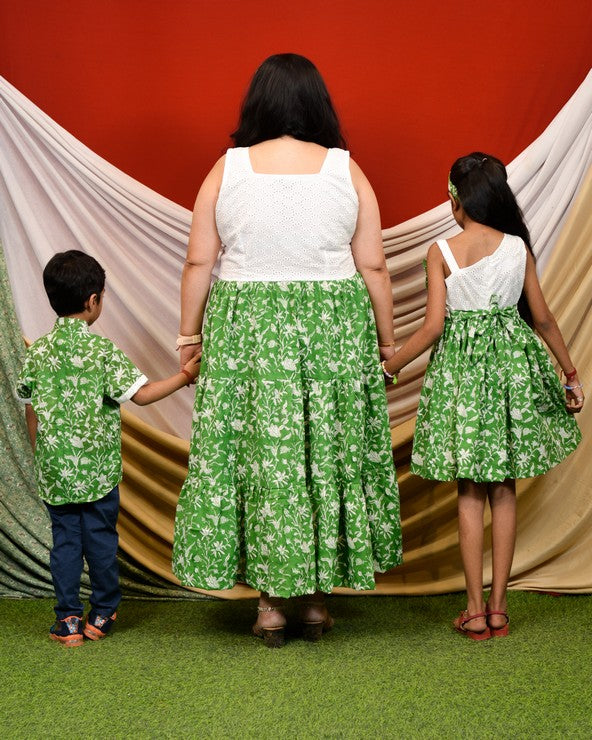 Emerald Green Cutwork Mom Kid Twinning