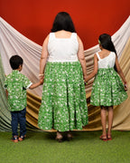 Emerald Green Cutwork Mom Kid Twinning