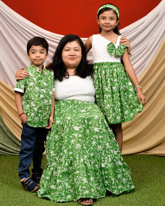 Emerald Green Cutwork Mom Kid Twinning
