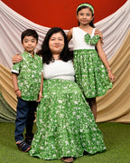 Emerald Green Cutwork Mom Kid Twinning