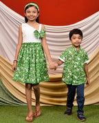 Emerald Green Cutwork Mom Kid Twinning