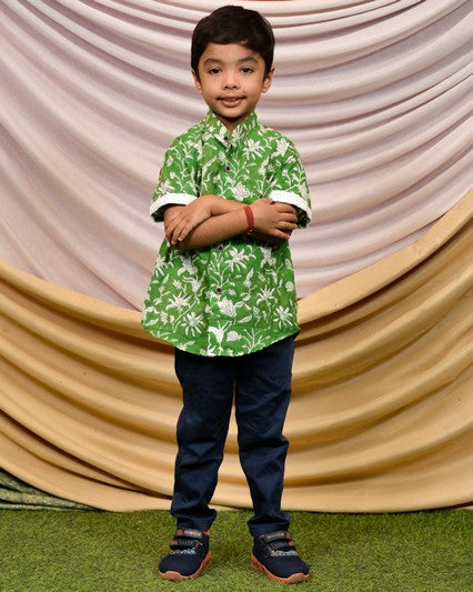 Emerald Green Cutwork Kids Shirt