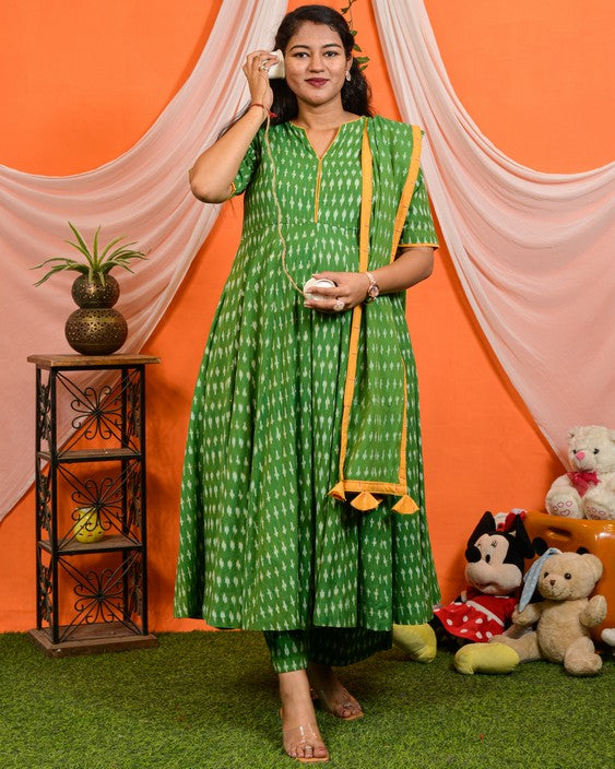 Green Ikat Anarkali Maternity Set Main image