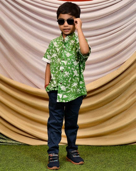 Emerald Green Cutwork Kids Shirt