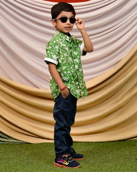 Emerald Green Cutwork Kids Shirt