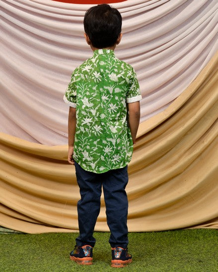 Emerald Green Cutwork Kids Shirt