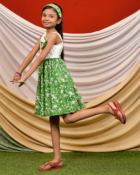 Emerald Green Cutwork Kids Dress