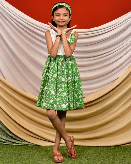 Emerald Green Cutwork Kids Dress