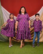 Purple Aster Ikat Frill Mother Kids Twinning