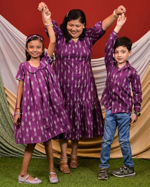 Purple Aster Ikat Frill Mother Kids Twinning