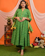 Green Ikat Anarkali Maternity Set