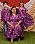 Purple Aster Ikat Frill Mother Kids Twinning