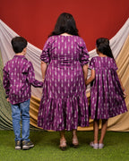 Purple Aster Ikat Frill Mother Kids Twinning