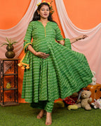 Green Ikat Anarkali Maternity Set