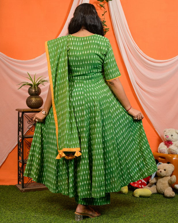 Green Ikat Anarkali Maternity Set