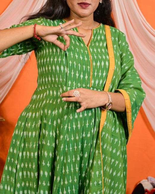 Green Ikat Anarkali Maternity Set